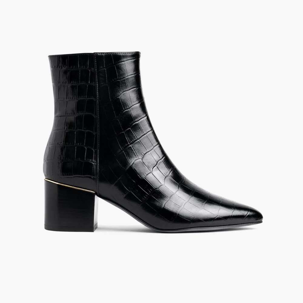 Thursday Boot Company Black Croc-Embossed Leather Ankle Booties